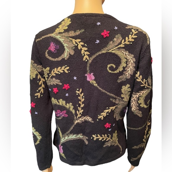 Talbots Earthy Boho Hippie Whimsygoth Embroidered Floral Leafy Sweater Jacket - Picture 6 of 8